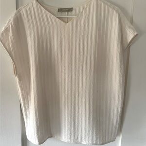 Everlane City Stripe V Neck Top Short Sleeve Pullover White/Cream Shirt Size 8